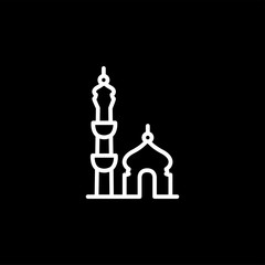 Mosque Line Icon On Black Background. Black Flat Style Vector Illustration.