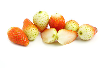 Korean Strawberry with leaf, fruit  isolated on white background