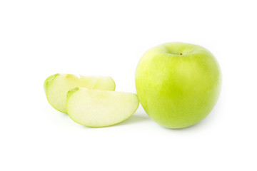 slice  green apple  isolated on white background