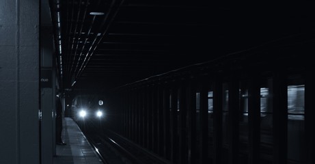 Subway Coming on Train Tracks NYC Underground Transportation