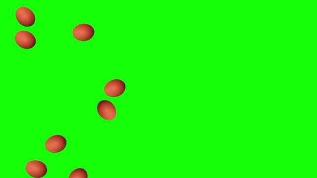 Eggs falling on green background with space for your text. Can be used for text elements or overlays on your video project.
