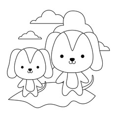 cute dogs animals in landscape