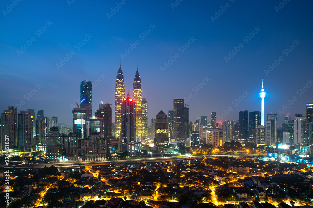 Wall mural kuala lumpur cityscape. panoramic view of kuala lumpur city skyline during sunrise viewing skyscrape