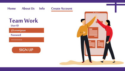  Landing Page People Work in a Team and Interacting, Business, Teamwork, Template Vector Illustration