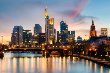 Fototapeta na wymiar Frankfurt am main urban skyline with skyscrapers building at night in Frankfurt, Germany