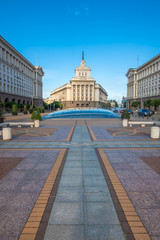 Monumental Communist era architectural legacy in the center of Sofia, Bulgaria.