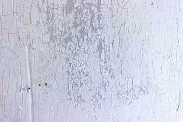 The texture of cracked white paint on wood plywood.