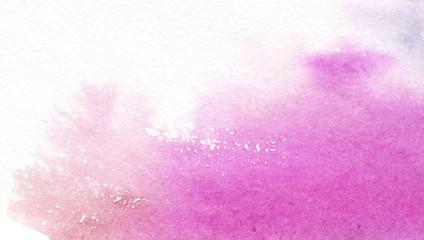 Abstract pink watercolor stain on white background. Paint splashes on paper. Hand-drawn illustration.