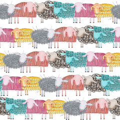 lambs pattern and wallpaper rainbow watercolor