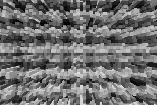 black and white tiles extruded as abstract background cube texture formation