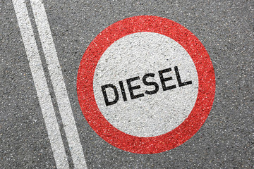 Diesel driving ban road sign roadsign environmental protection street not allowed zone