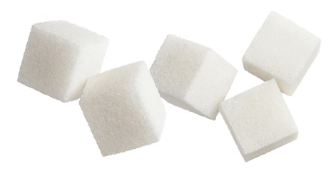 White sugar cubes, isolated on white background