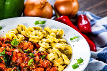 Tortellini with sausage and vegetables