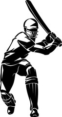 Cricket Bat Swing Player, Shadowed Illustration