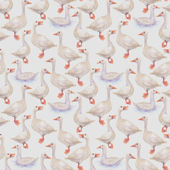 goose on a gray background watercolor pattern pencil
