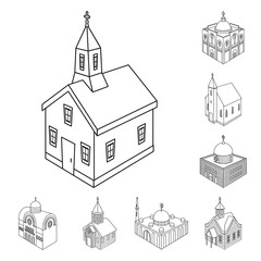 Vector illustration of architecture and building symbol. Collection of architecture and clergy stock symbol for web.