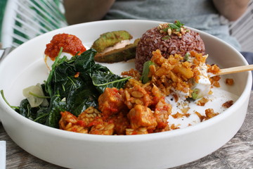 Balinese food on white plate