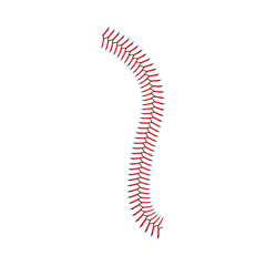 Curled line of red stitches or lace of a ball vector illustration isolated.