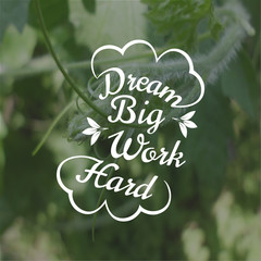Quote about Life. Dream Big Work Hard.