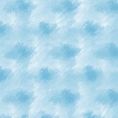 Blue background with sky clouds effect for fabric, print, cover, textile. Simple design with repeated elements. Season pattern. Wet watercolor, markers on paper effect. Free space for text, logo