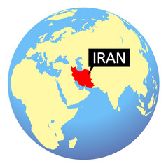 World map with highlighted Iran. Islamic Republic of Iran. Iran marked red and other countries yellow. Global Earth with Location of Iran. Vector illustration
