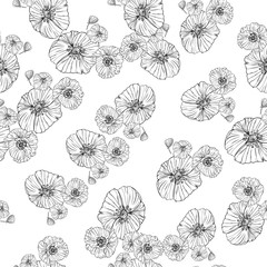 Obraz premium Flower popies graphic design. Cute seamless vector tile pattern. Retro vintage. line popie flower surface design.