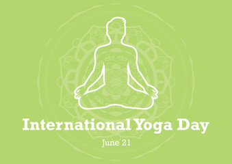 International Day of Yoga vector. Yoga man vector illustration. Silhouette of man in yoga position. Man in yoga position. International Yoga Day Poster, June 21. Important day