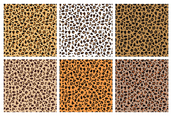 Set of leopard or jaguar seamless patterns or prints vector illustration.
