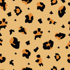 Leopard skin seamless pattern or animal fur spotted print vector illustration.