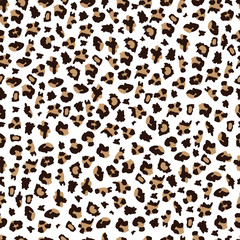 Exotic leopard print seamless pattern on white background, wild African animal fur texture