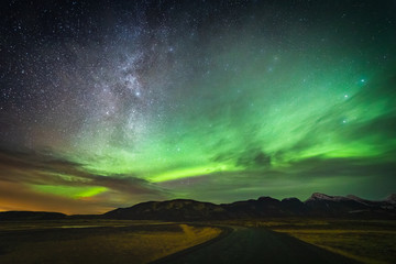 Naklejka na ściany i meble Aurora in Iceland in November show lights northern road