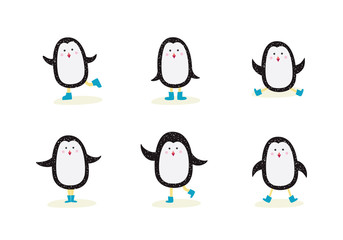 Cute cartoon penguin isolated drawing set © sabelskaya