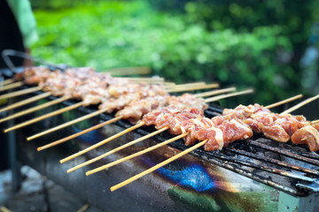 roasted or grilling porks in wood stick