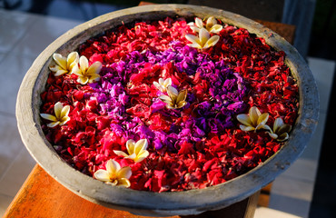 Ritual bowl with flowers in Bali