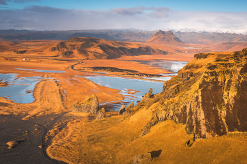 Iceland landscape in autumn waterfalls sea iceberg diamond beach black 