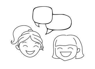 Doodle. Hand draw black and white line vector illustration. Cartoon people faces whith talk buubles.