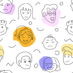 Doodle vector portraits of different people on white background.  