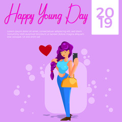 Happy Young Day Banner women metropolis selfie