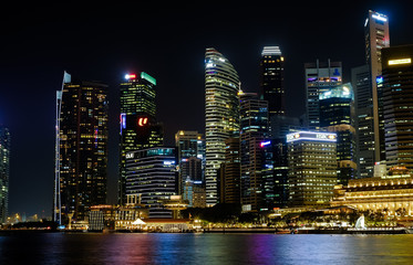 Plakat View at Singapore City Skyline, night landscape