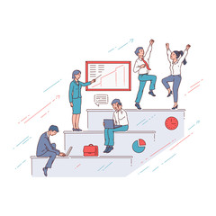People climbing up the stairs the career growth vector illustration isolated.