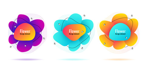 Geometric set figures of a flower and bees with a black contour. Modern abstract vector banner. Template for print and internet. Vector illustration.