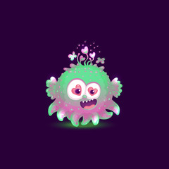 Obraz premium Funny colorful and glowing monster or alien cartoon vector illustration isolated.