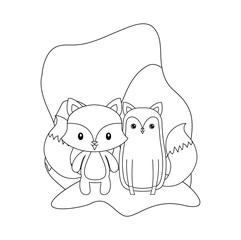 cute foxes animals isolated icon