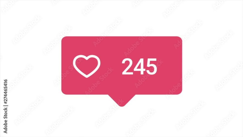 Poster colorful animation of like button with increasing counting of numbers on white background. animation