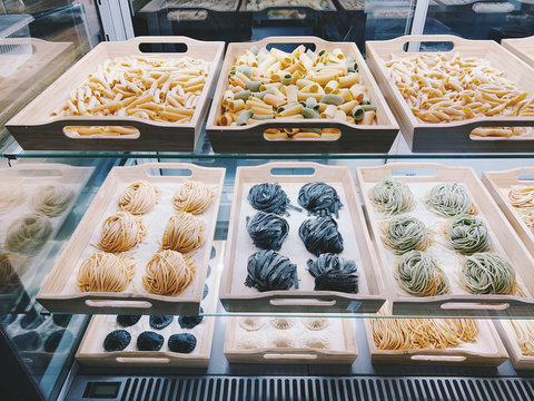 Traditional Italian fresh made colorful pasta