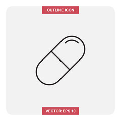 Vector design of outline icon, Medicine or capsule pill thin lines stroke symbol for web or mobile element.