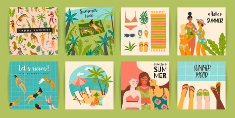 Vector templates with fun summer illustration. Design element © Nadia Grapes