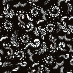 Vector organic seamless abstract background, botanical motif, freehand doodles pattern with stylized flowers, leaves, simple shapes. black white for fashion,fabric,wallpaper, all prints