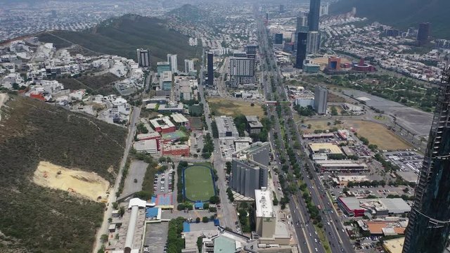 Aerial View of Buildings and Football Field in Downtown Monterrey Mexico
