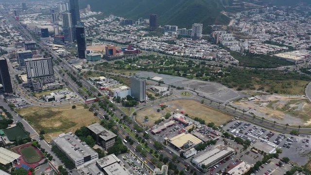 Aerial View of Monterrey Mexico Pan Up To Green Mountain